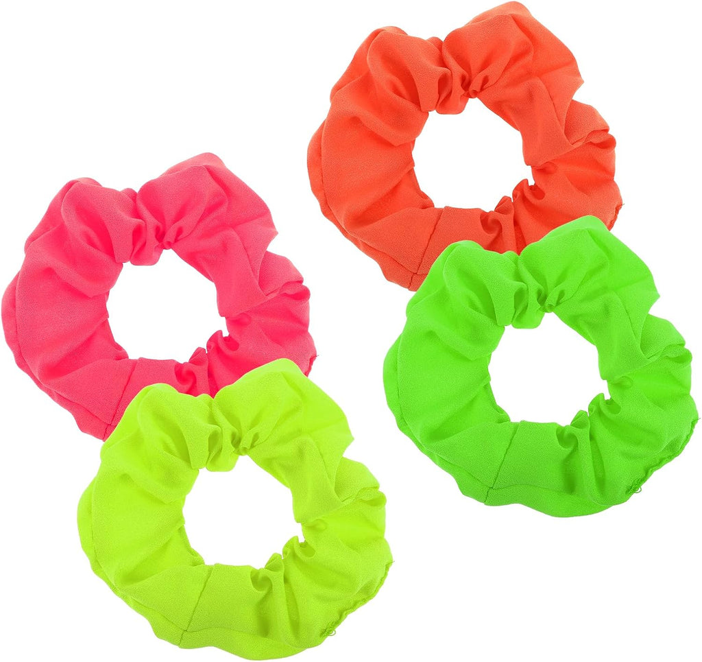 4 Pcs Neon Scrunchies, Hair Ties, Elastic Bands