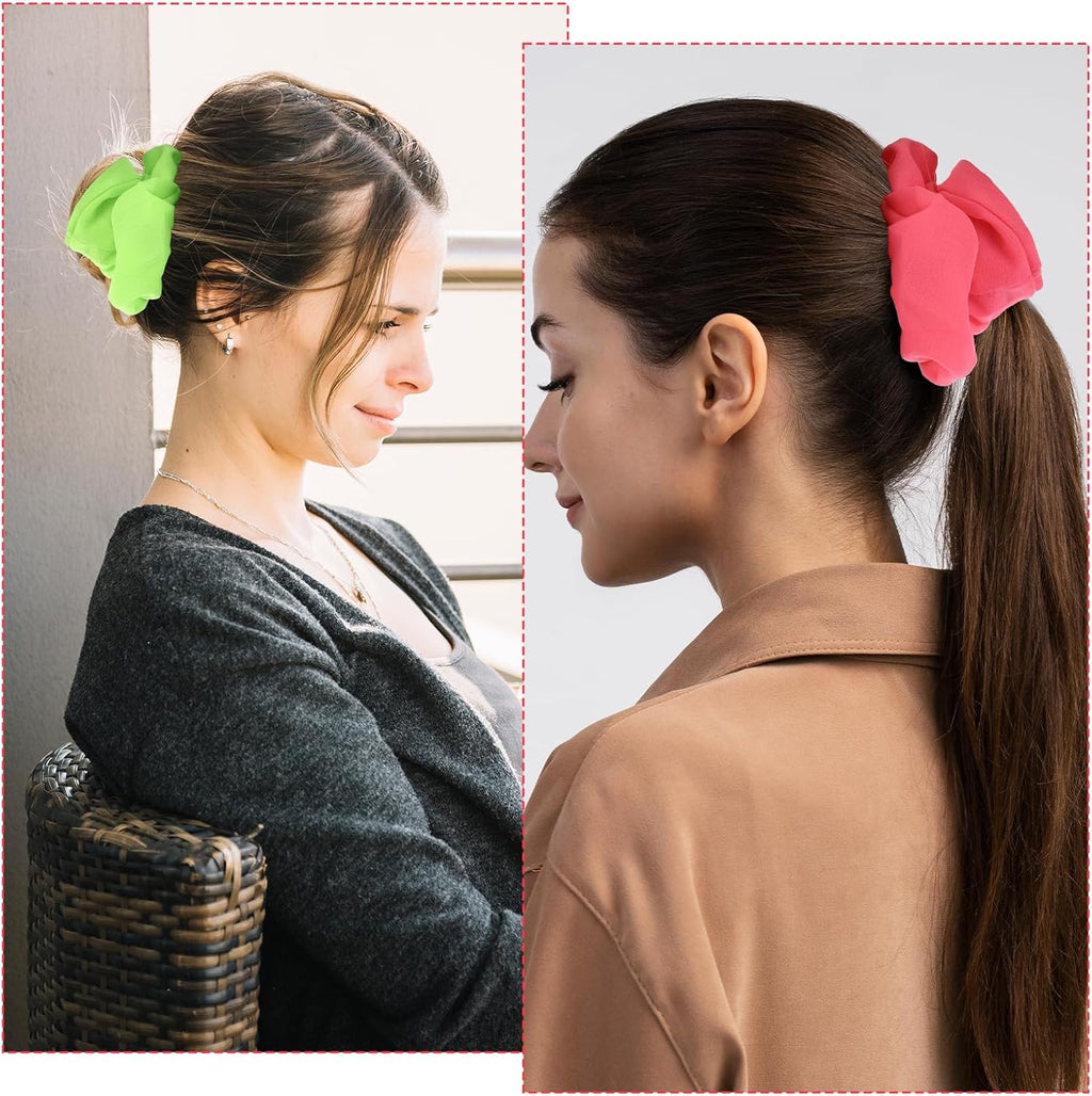 4 Pcs Neon Scrunchies, Hair Ties, Elastic Bands